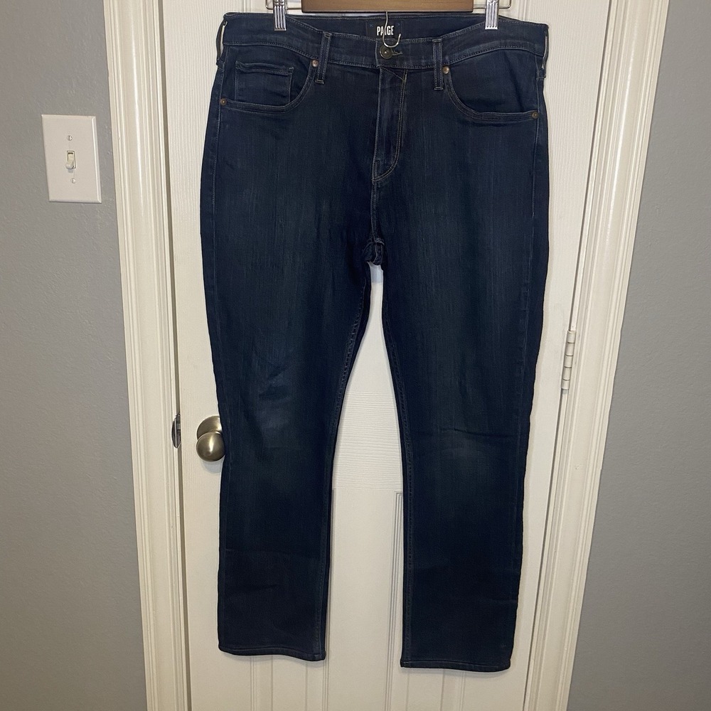 PAIGE Federal Slim Straight Jeans Mens 34x29 Cellar Dark Wash Stretch